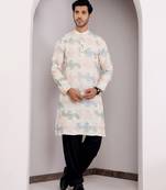 Cream linen embroidered kurta