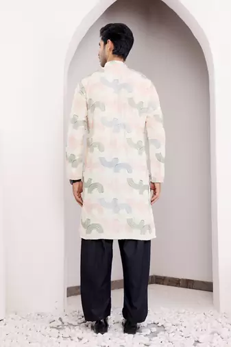 Cream linen embroidered kurta