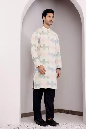 Cream linen embroidered kurta