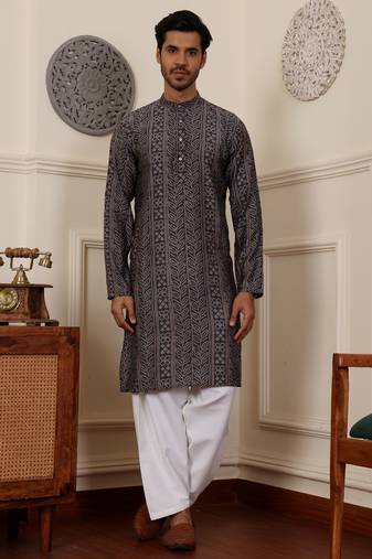 Navy blue modal silk mil dye kurta