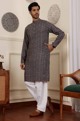 Navy blue modal silk mil dye kurta 4
