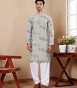 Light pastel green linen embroidered kurta
