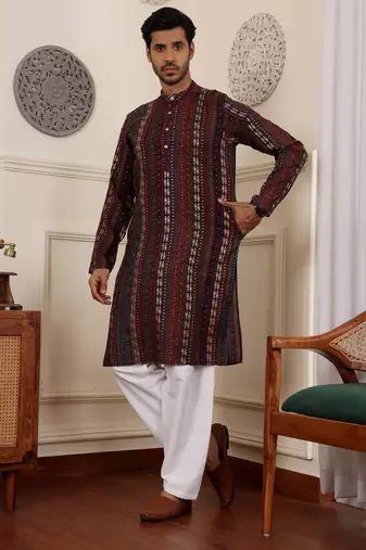 Multi color modal silk mil dye kurta