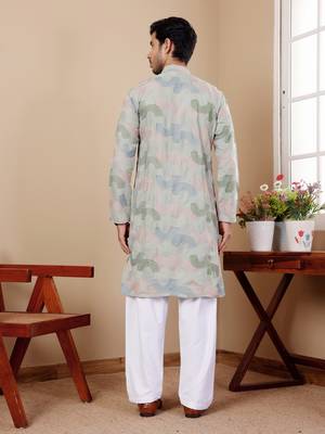 Light pastel green linen embroidered kurta 2