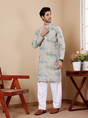Light pastel green linen embroidered kurta 3