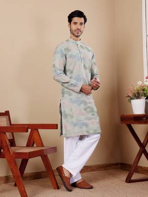 Light pastel green linen embroidered kurta 4