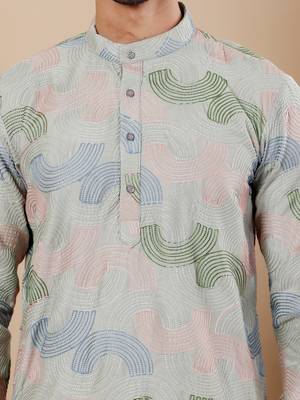 Light pastel green linen embroidered kurta 5