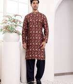 Brown modal silk mil dye kurta