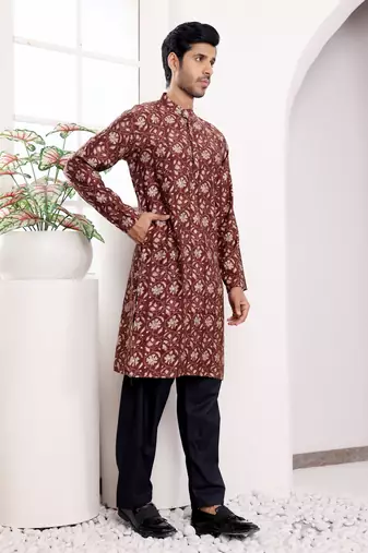 Brown modal silk mil dye kurta