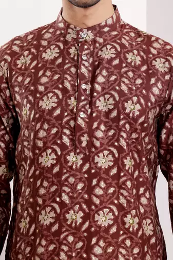 Brown modal silk mil dye kurta