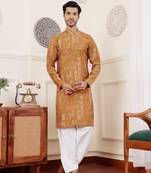 Brownish yellow modal silk mil dye kurta
