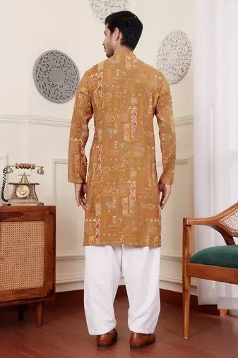 Brownish yellow modal silk mil dye kurta