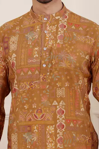Brownish yellow modal silk mil dye kurta