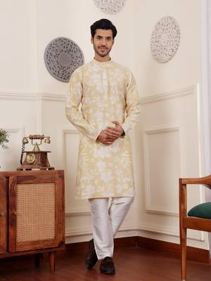 Light yellow modal silk mil dye kurta 1