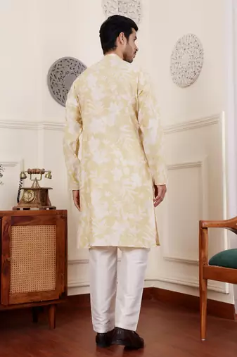 Light yellow modal silk mil dye kurta