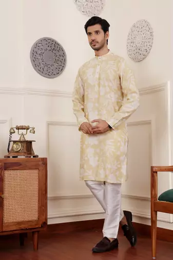 Light yellow modal silk mil dye kurta