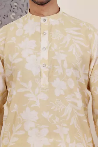 Light yellow modal silk mil dye kurta