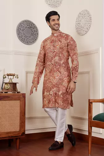 Brown modal silk mil dye kurta