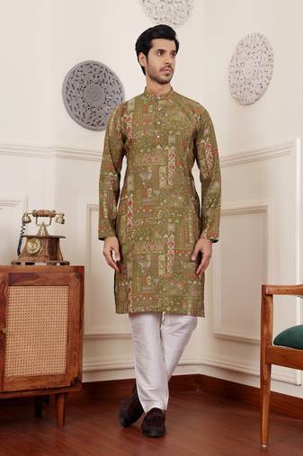 Green modal silk mil dye kurta