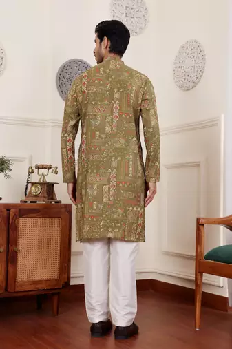 Green modal silk mil dye kurta