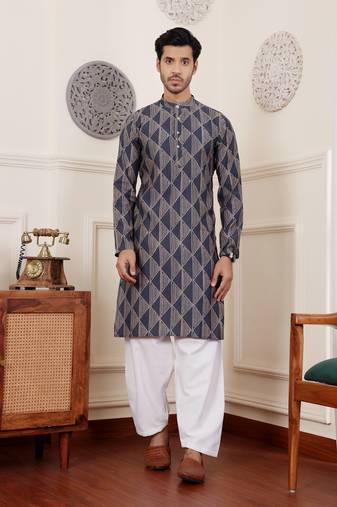 Navy blue modal silk mil dye kurta