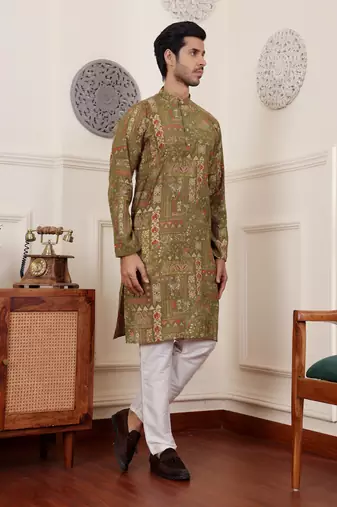 Green modal silk mil dye kurta