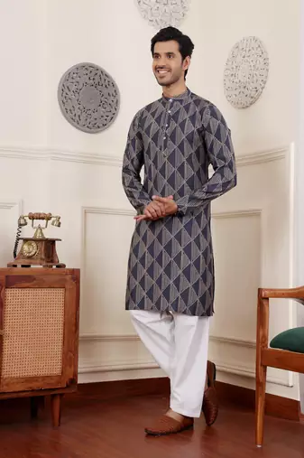 Navy blue modal silk mil dye kurta