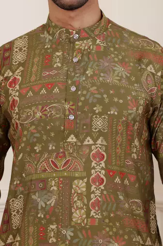 Green modal silk mil dye kurta