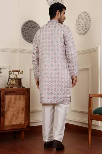 Cream viscose jacquard kurta