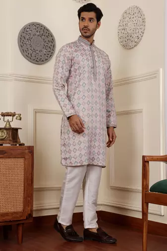 Cream viscose jacquard kurta