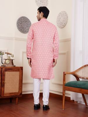 Pink viscose jacquard kurta 2