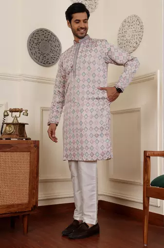 Cream viscose jacquard kurta