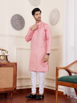 Pink viscose jacquard kurta 3