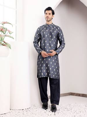 Navy blue viscose jacquard kurta 1
