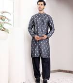 Navy blue viscose jacquard kurta
