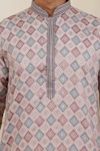 Cream viscose jacquard kurta