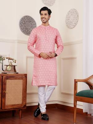 Pink viscose jacquard kurta 4