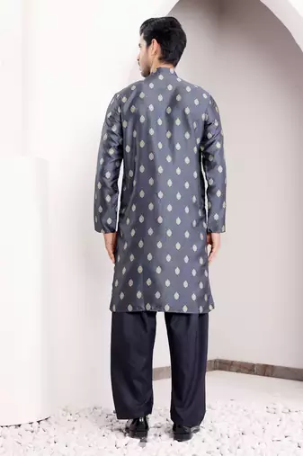 Navy blue viscose jacquard kurta