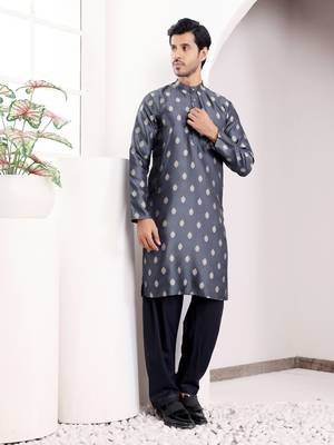 Navy blue viscose jacquard kurta 3