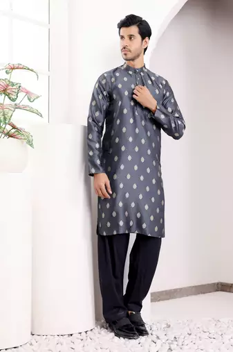 Navy blue viscose jacquard kurta