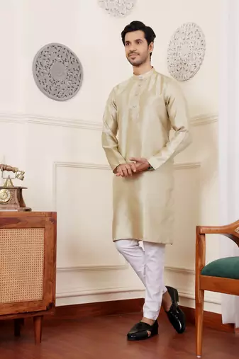 Golden green viscose jacquard kurta