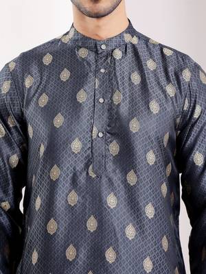 Navy blue viscose jacquard kurta 5