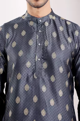 Navy blue viscose jacquard kurta
