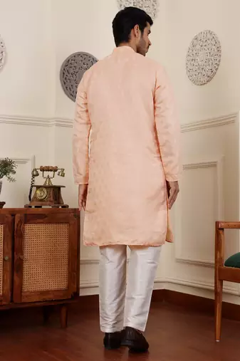 Peach viscose jacquard kurta