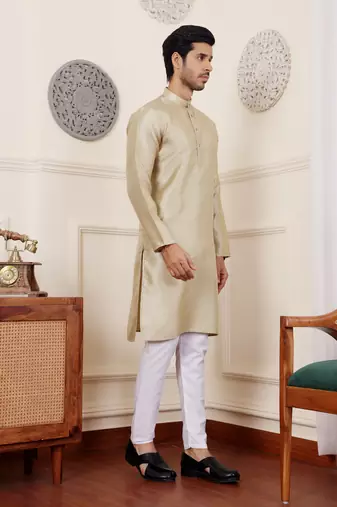 Golden green viscose jacquard kurta
