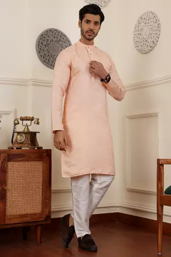 Peach viscose jacquard kurta