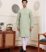 Green viscose jacquard kurta