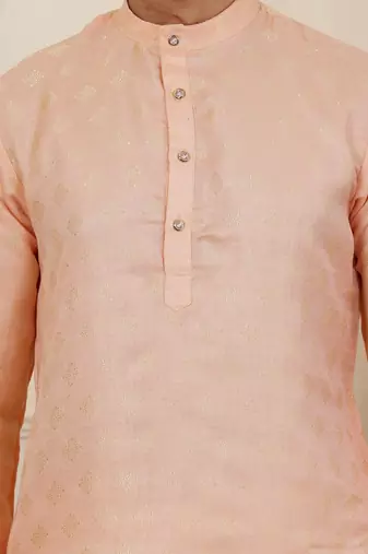 Peach viscose jacquard kurta
