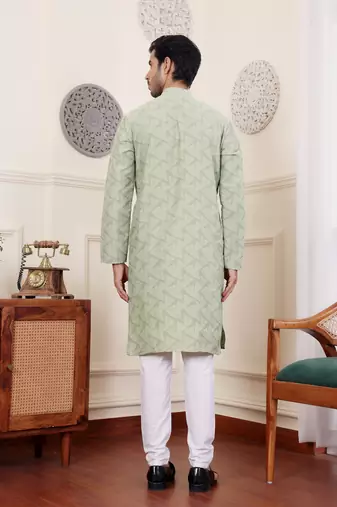 Green viscose jacquard kurta