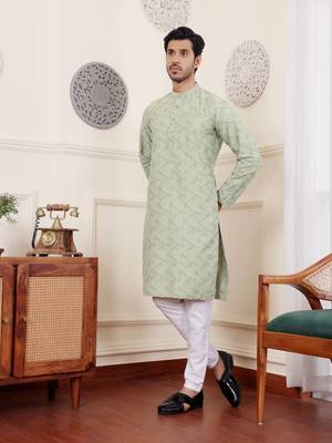 Green viscose jacquard kurta 3